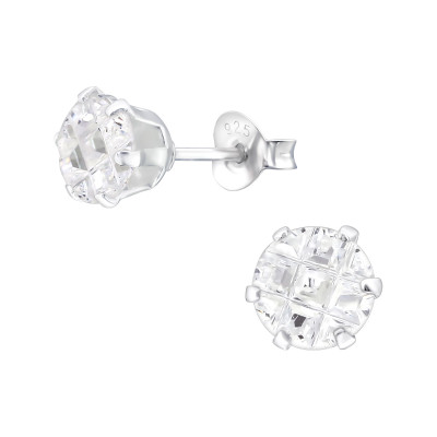 Silver Round 6mm Cut Ear Studs with Cubic Zirconia