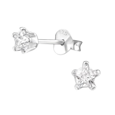 Silver Star 4mm Ear Studs with Cubic Zirconia