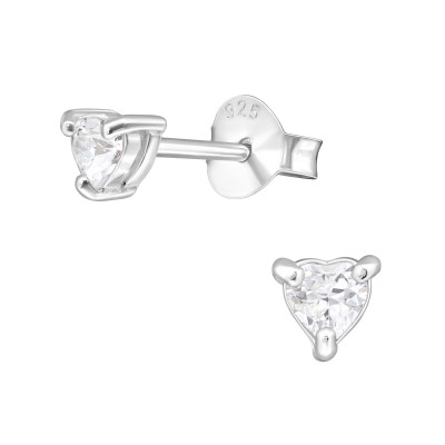 Heart 3mm Sterling Silver Basic Ear Studs with Cubic Zirconia