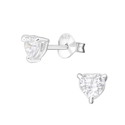 Silver Heart 4mm Ear Studs with Cubic Zirconia