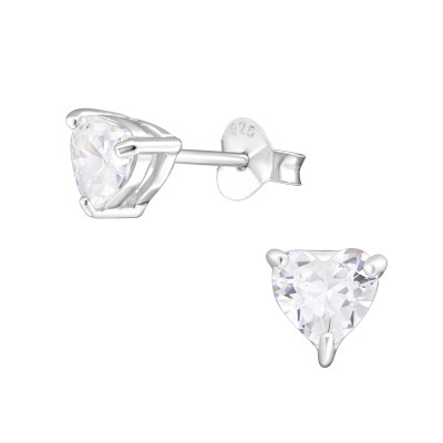 Silver Heart 5mm Basic Ear Studs with Cubic Zirconia