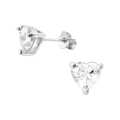 Silver Heart 6mm Ear Studs with Cubic Zirconia