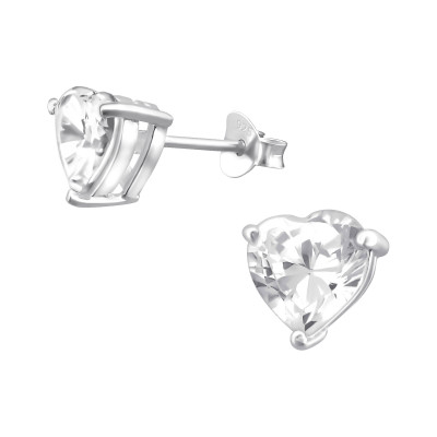 Silver Heart 7mm Ear Studs with Cubic Zirconia