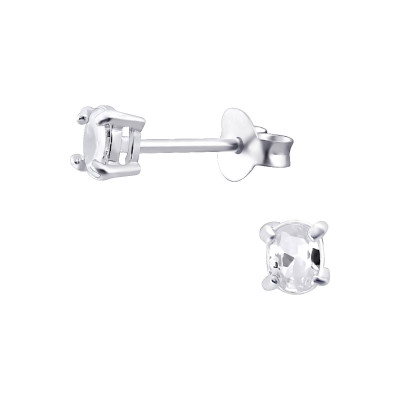 Oval 3X4Mm Sterling Silver Basic Ear Studs with Cubic Zirconia