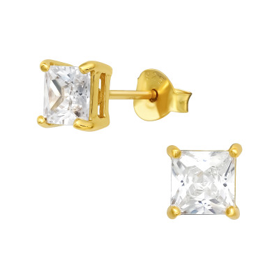 Silver Square 5mm Basic Ear Studs with Cubic Zirconia