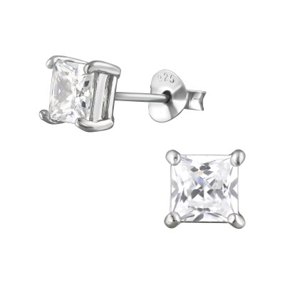 Silver Square 5mm Ear Studs with Cubic Zirconia