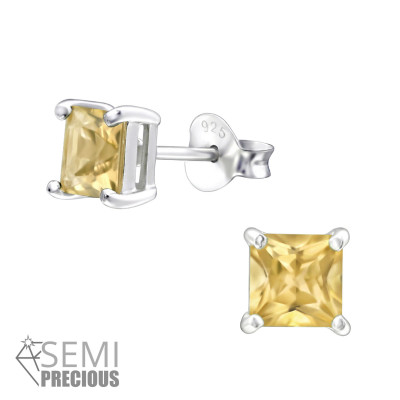 Silver Square 5mm Ear Studs with Semi Precious Natural Stone