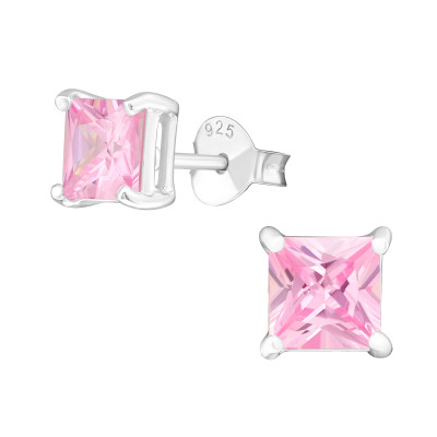 Silver Square 5mm Basic Ear Studs with Cubic Zirconia