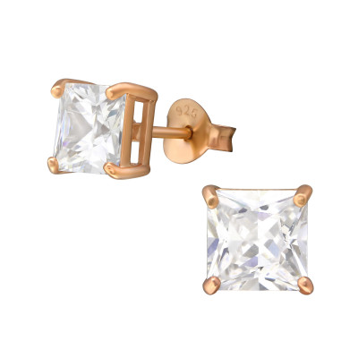 Silver Square 6mm Ear Studs with Cubic Zirconia