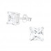 Silver 6mm Square Basic Ear Studs with Cubic Zirconia