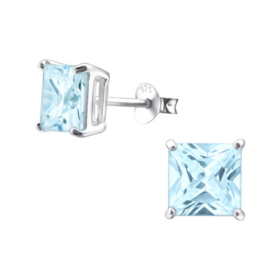 Silver Square 7mm Basic Ear Studs with Cubic Zirconia