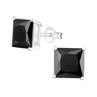 Silver Square 8mm Basic Ear Studs with Cubic Zirconia