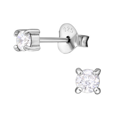 Silver Round 3mm Ear Studs with Cubic Zirconia