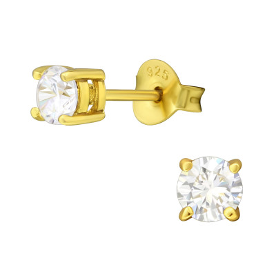 Silver Round 4mm Ear Studs with Cubic Zirconia