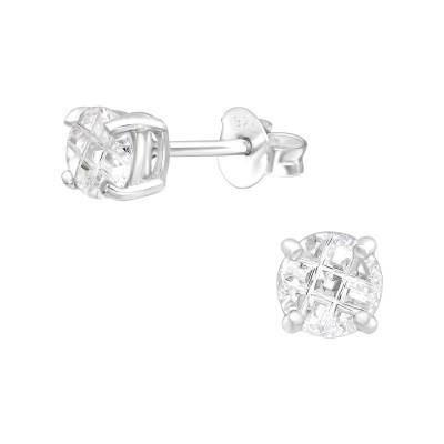 Silver Round 5mm Cut Ear Studs with Cubic Zirconia