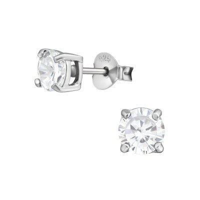 Silver Round 5mm Ear Studs with Cubic Zirconia