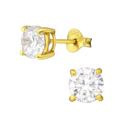 Silver Round 6mm Basic Ear Studs with Cubic Zirconia
