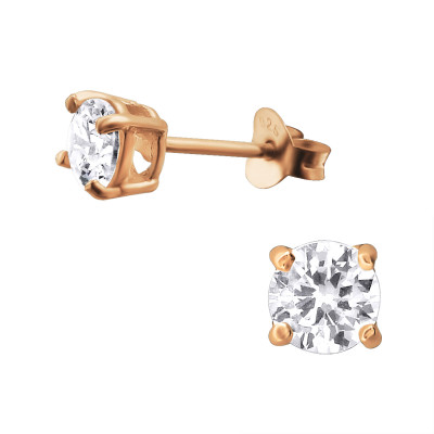 Silver Round 6mm Ear Studs with Cubic Zirconia