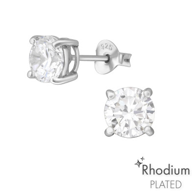 Silver Round 6mm Basic Ear Studs with Cubic Zirconia