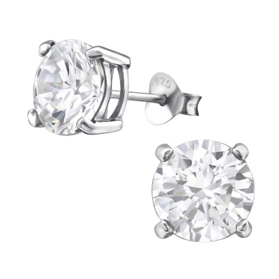 Round 8mm Sterling Silver Basic Ear Studs with Cubic Zirconia