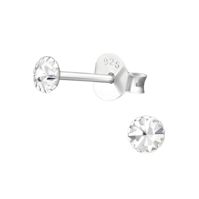 Silver Round 3mm Ear Studs with Crystals