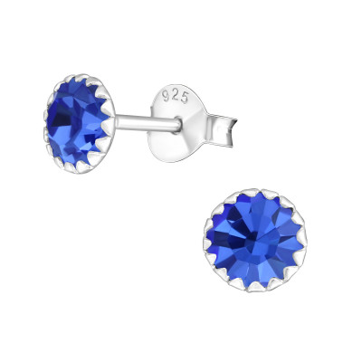 Silver Round 6mm Ear Studs with Crystals