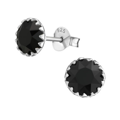 Silver Round 6mm Ear Studs with Crystals