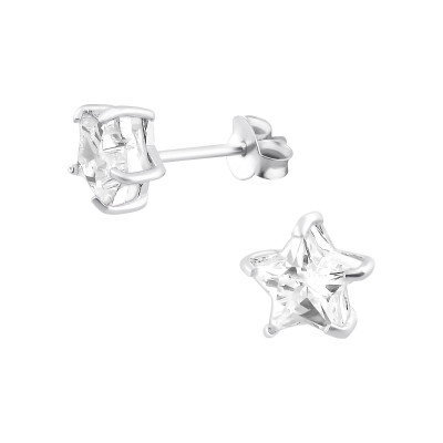 Star 6mm Sterling Silver Basic Ear Studs with Cubic Zirconia