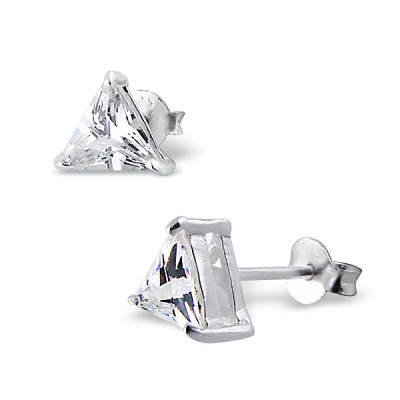 Silver Triangle 6mm Ear Studs with Cubic Zirconia