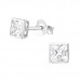 Silver Square 4mm Basic Ear Studs with Cubic Zirconia