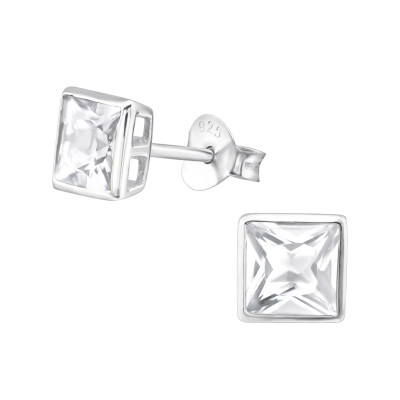 Silver Square 5mm Basic Ear Studs with Cubic Zirconia