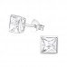 Silver Square 5mm Basic Ear Studs with Cubic Zirconia