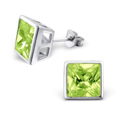 Square 8mm Sterling Silver Basic Ear Studs with Cubic Zirconia