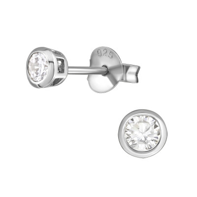 Silver Round 3mm Ear Studs with Cubic Zirconia