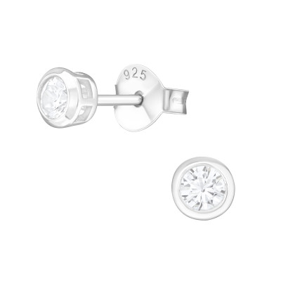 Silver Round 3mm Basic Ear Studs with Cubic Zirconia