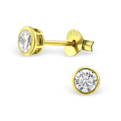 Silver Round 4mm Ear Studs with Cubic Zirconia