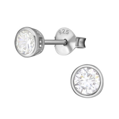 Silver Round 4mm Ear Studs with Cubic Zirconia