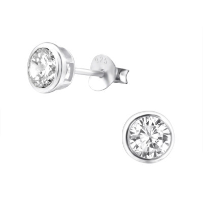 Silver Round 5mm Basic Ear Studs with Cubic Zirconia