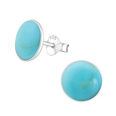 Silver Round Ear Studs with Imitation Stone