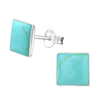 Silver Square Ear Studs with Imitation Stone