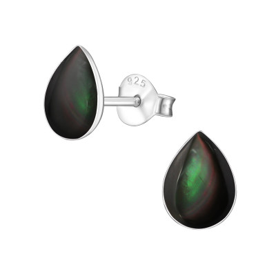 Silver Pear Ear Studs with Imitation Stone