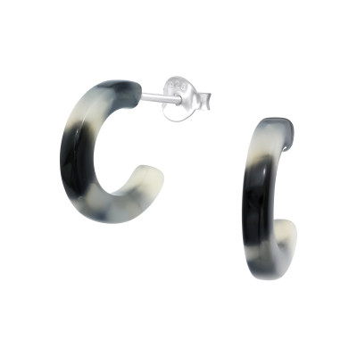 Silver Half Hoop Ear Studs with Acrylic