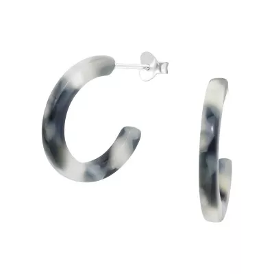 Silver Half Hoop Ear Studs with Acrylic
