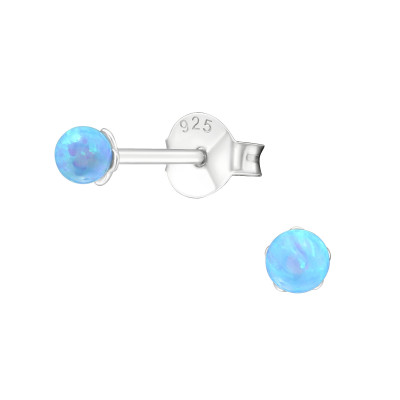 Silver Ball Ear Studs with 3mm Synthetic Opal