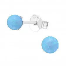 Silver Ball Ear Studs with 4mm Synthetic Opal