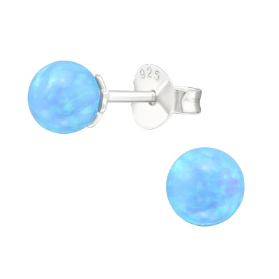 Silver Ball Ear Studs with 5mm Synthetic Opal