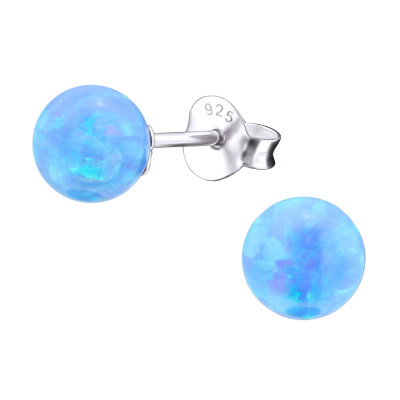 Silver Ball Ear Studs with 6mm Synthetic Opal