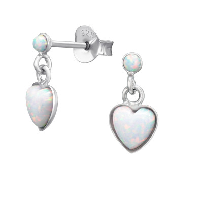 Silver Heart Ear Studs with Opal