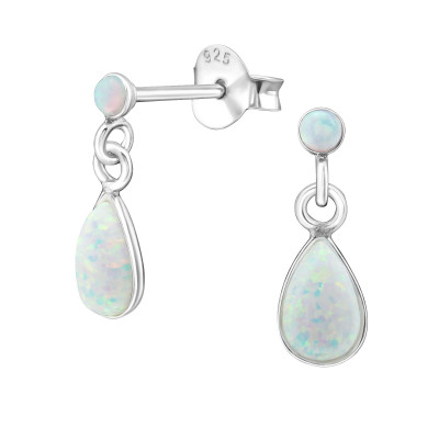 Silver Pear Ear Studs with Synthetic Opal