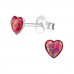 Silver Heart Ear Studs with Synthetic Opal